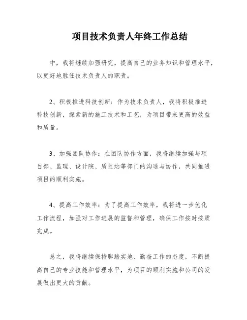 项目技术负责人年终工作总结