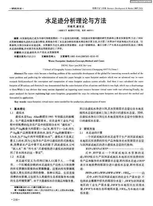 水足迹分析理论与方法