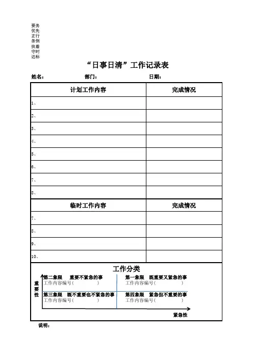 日事日清工作表