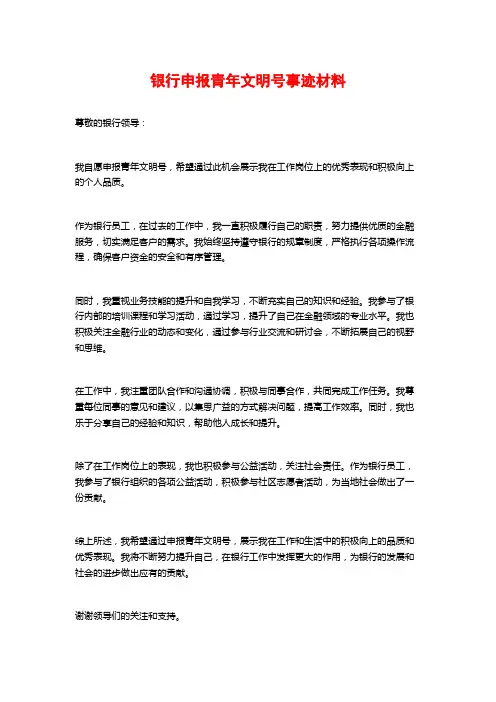 银行申报青年文明号事迹材料