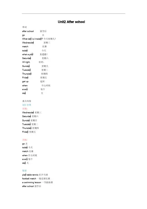 译林版英语四年级下册 Unit2 知识点梳理