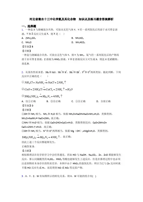 河北省衡水十三中化学氮及其化合物  知识点及练习题含答案解析
