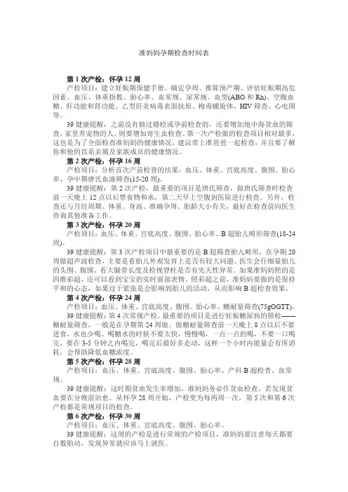 准妈妈孕期检查时间表