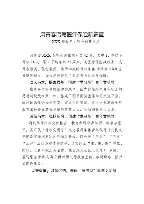 XX团支部青年文明号创建纪实
