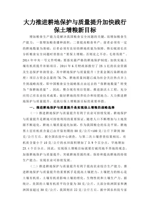 大力推进耕地保护与质量提升加快践行保土增粮新目标