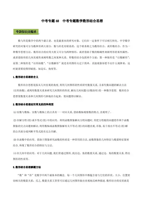 中考数学专题复习 专题48 中考数学数形结合思想(教师版含解析)