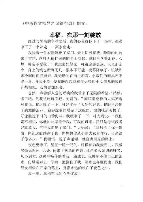 《中考作文指导之谋篇布局》例文