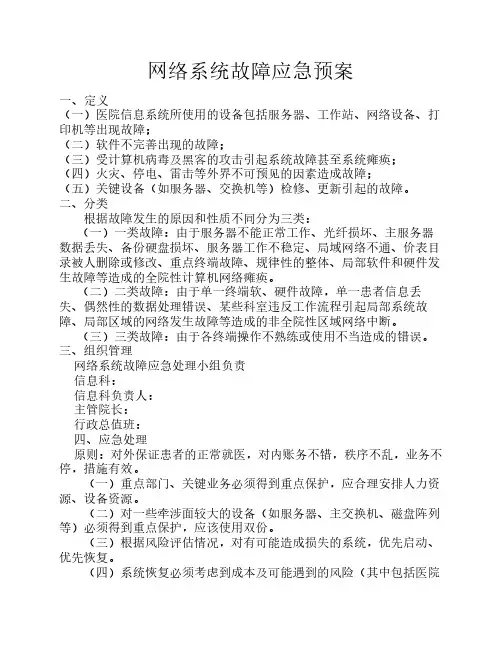 医院网络系统故障应急处理    预案