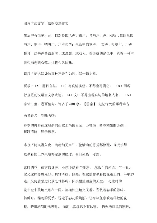 命题作文“记忆深处的那种声音”写作指导及范文