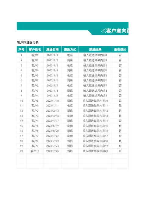 客户意向跟进进度表