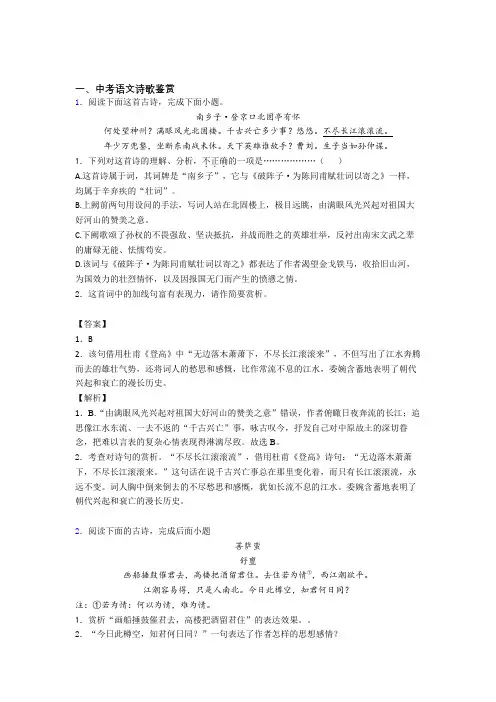2020-2021中考语文复习诗歌鉴赏专项综合练附详细答案