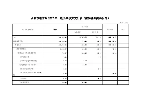 西安教育局2017年一般公共预算支出表按功能分类科目分