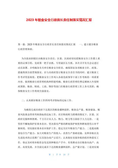 2023年粮食安全行政首长责任制落实情况汇报