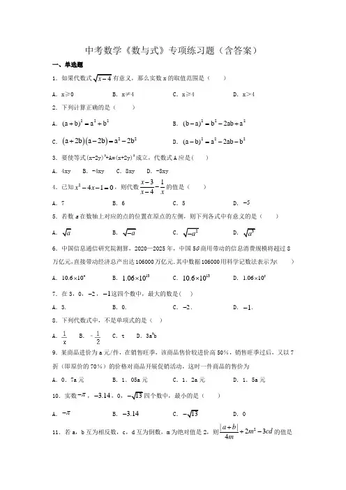 中考数学《数与式》专项练习题(含答案)
