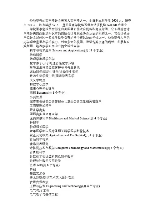 美国留学 圣地亚哥大学的专业设置