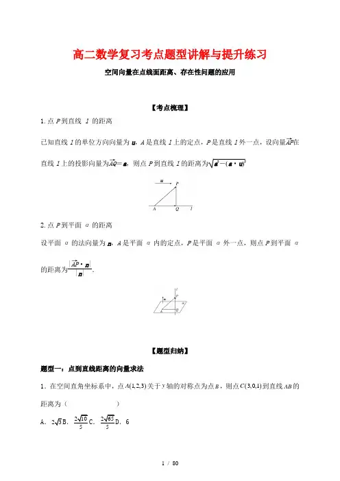 高二数学复习考点题型讲解与提升练习3---空间向量在点线面距离、存在性问题的应用