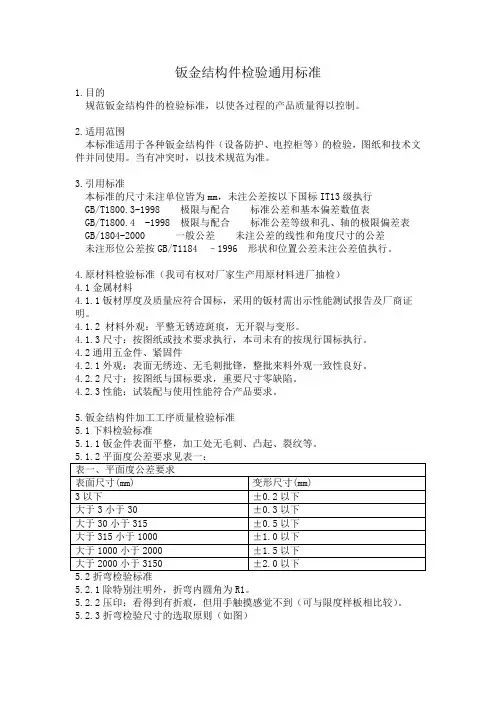 钣金结构件检验通用标准