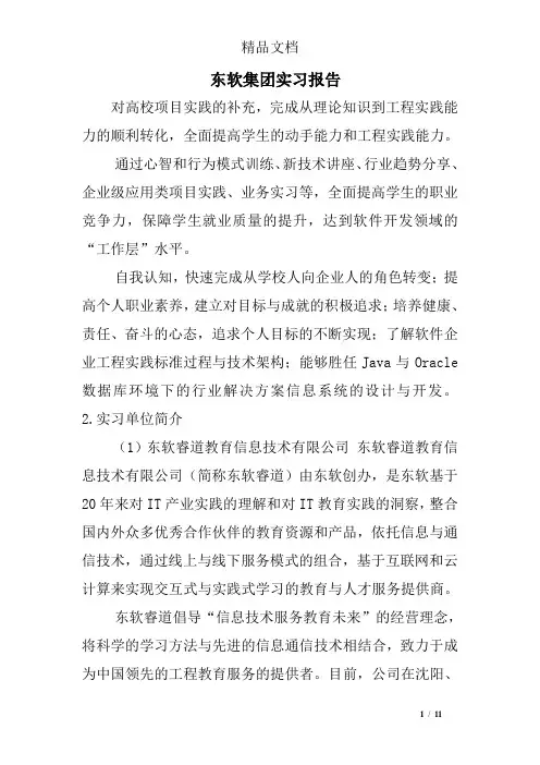 东软集团实习报告
