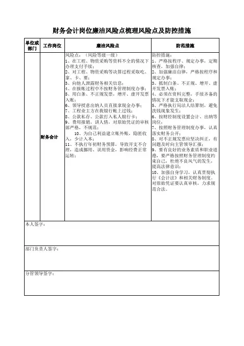 财务会计岗位廉洁风险点梳理风险点及防控措施