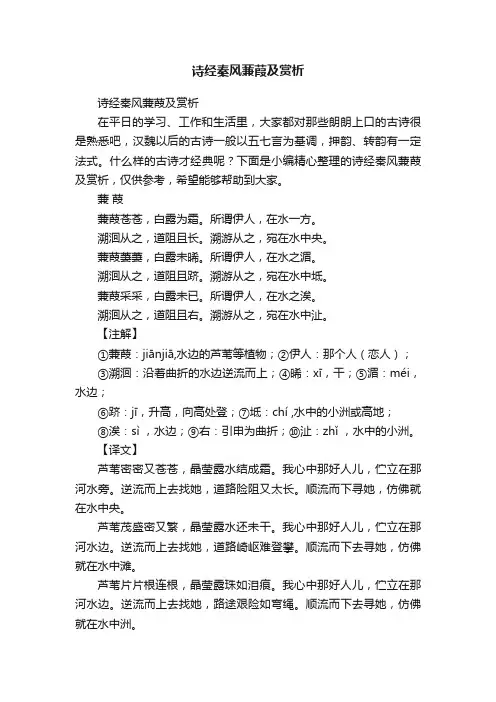 诗经秦风蒹葭及赏析