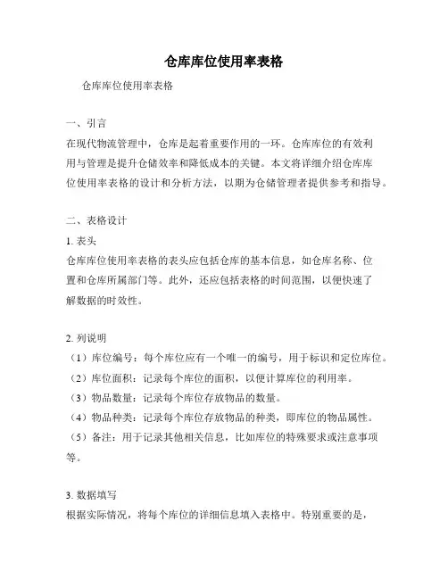 仓库库位使用率表格