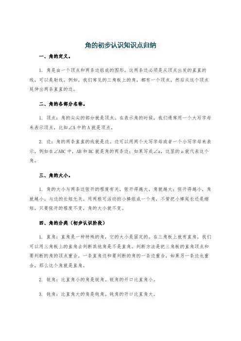 角的初步认识知识点归纳
