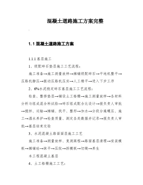 混凝土道路施工方案完整