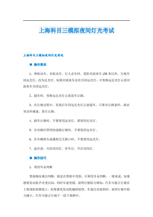 上海科目三模拟夜间灯光考试