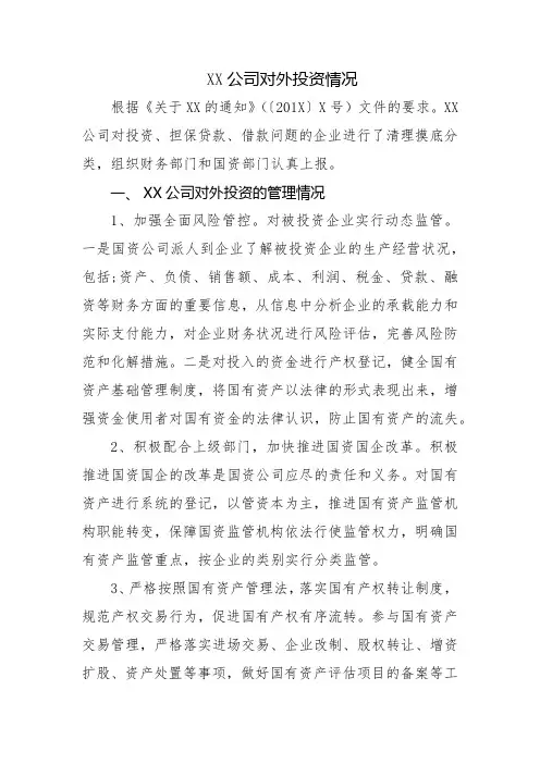 对外投资情况说明