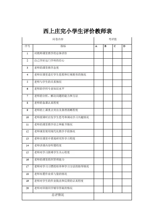 学生对教师评价表