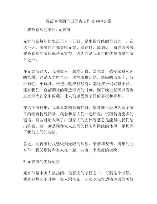 我最喜欢的节日元宵节作文初中5篇