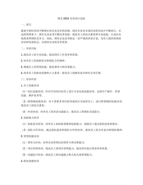 国企2024年培训计划表