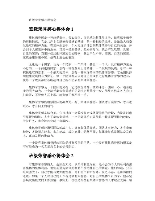 班级荣誉感心得体会