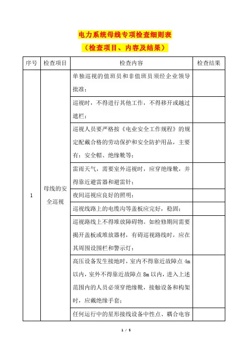 电力系统母线专项检查细则表(检查项目、内容及结果)