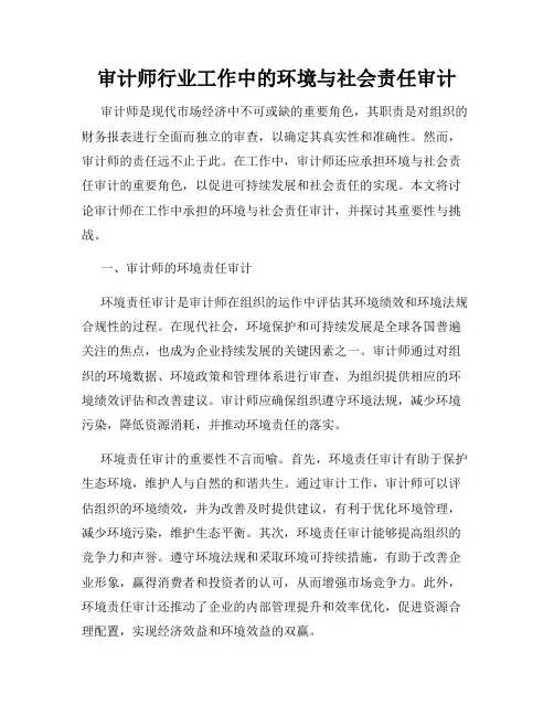 审计师行业工作中的环境与社会责任审计