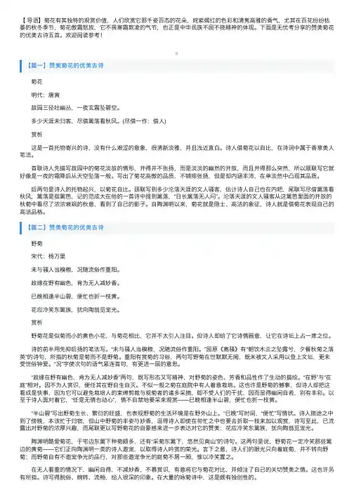 赞美菊花的优美古诗五首