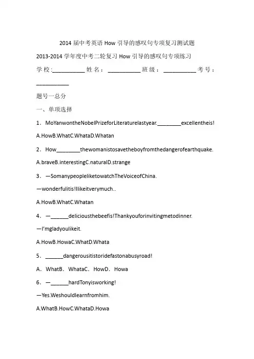 2014届中考英语How引导的感叹句专项复习测试题