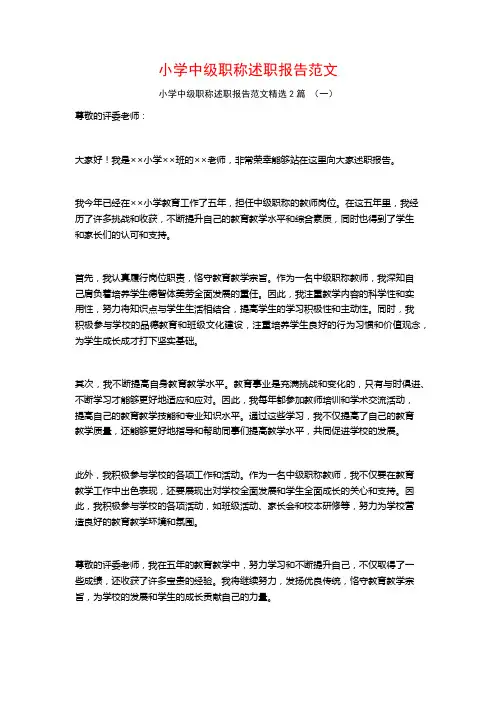 小学中级职称述职报告范文2篇