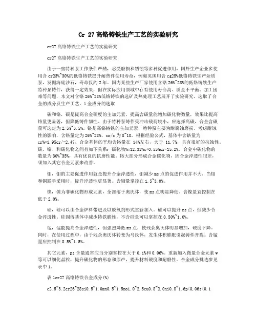 Cr 27高铬铸铁生产工艺的实验研究