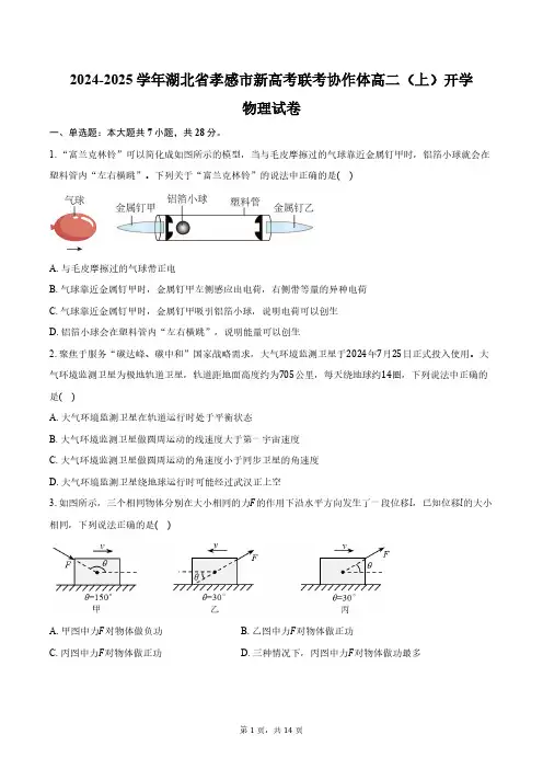 2024-2025学年湖北省孝感市新高考联考协作体高二(上)开学物理试卷(含解析)