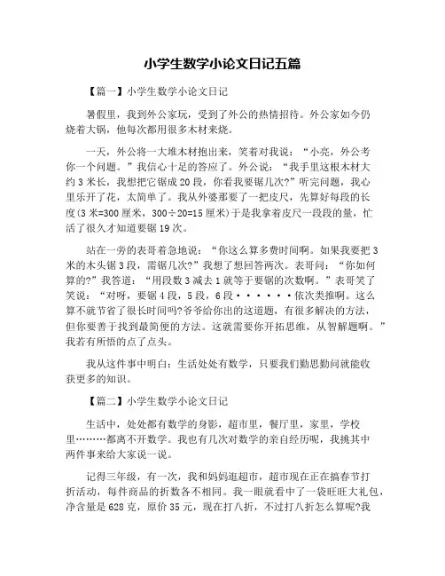 小学生数学小论文日记五篇