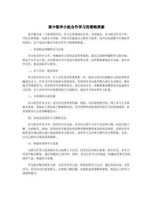 高中数学小组合作学习的策略探索