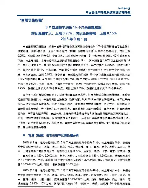 2015年8月中国房地产指数系统百城价格指数报告