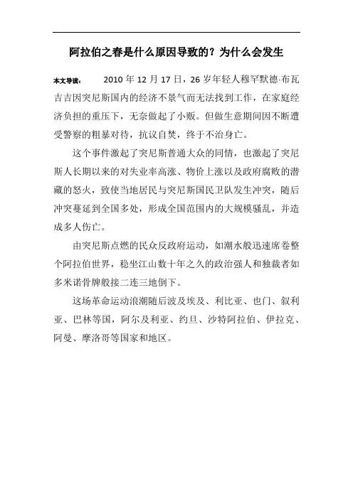 阿拉伯之春是什么原因导致的？为什么会发生
