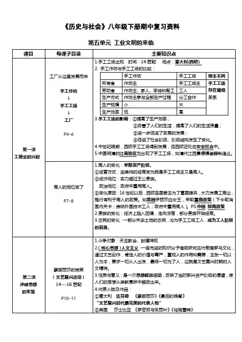 八下社会第五、六单元复习提纲