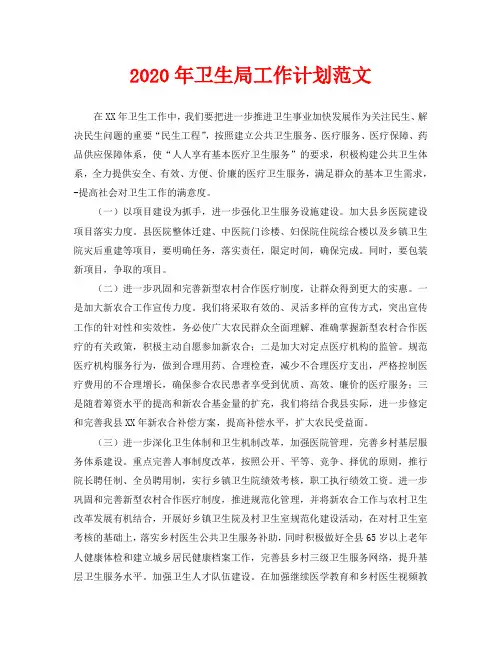 2020年卫生局工作计划范文