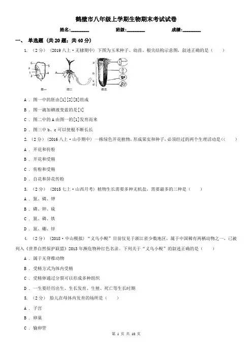 鹤壁市八年级上学期生物期末考试试卷