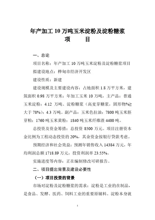 年产10万吨甜粘玉米糖浆项目建议书剖析