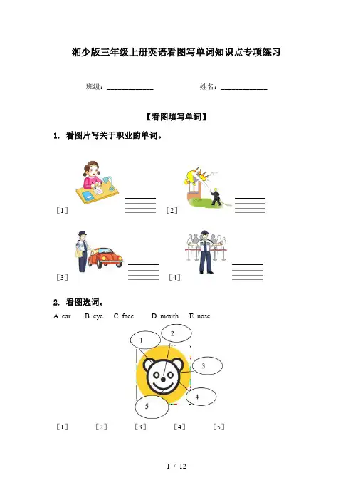 湘少版三年级上册英语看图写单词知识点专项练习