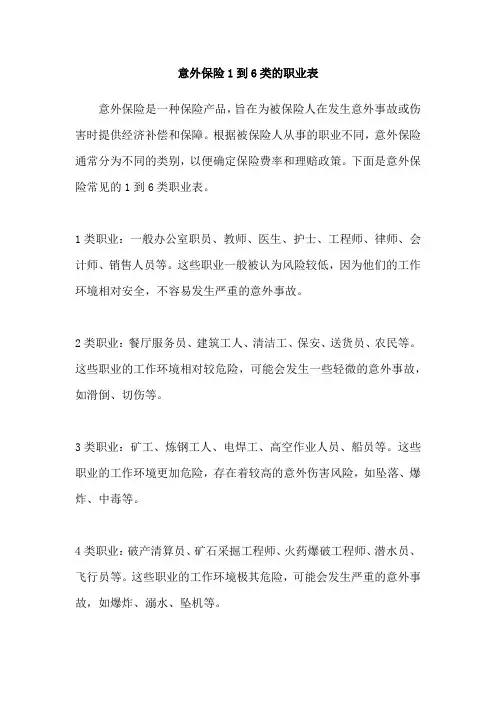 意外保险1到6类的职业表
